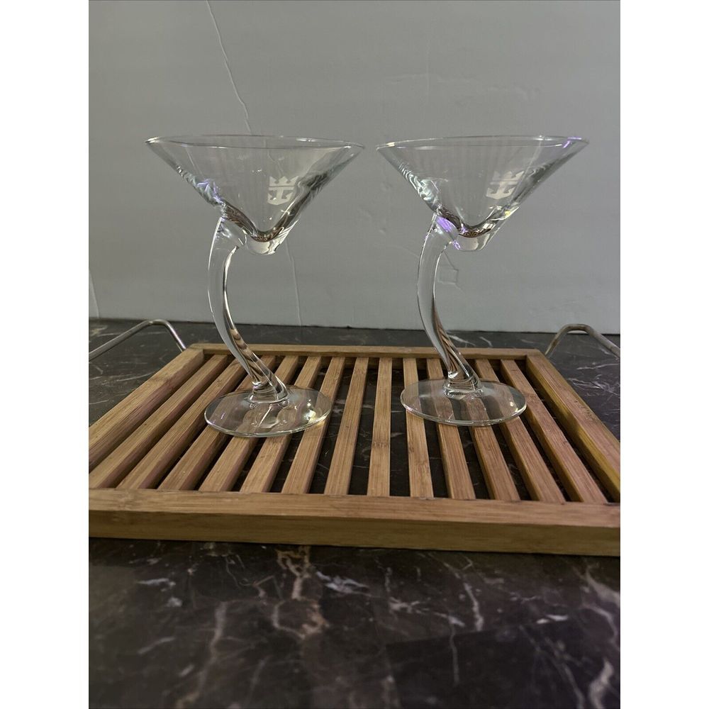 Vintage Martini Glass pair Royal Caribbean asymmetrical stemware Libbey